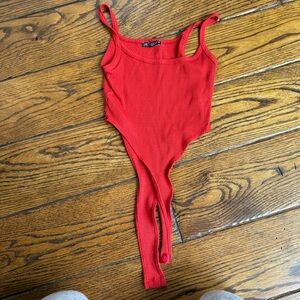 Zara Red Ribbed Bodysuit